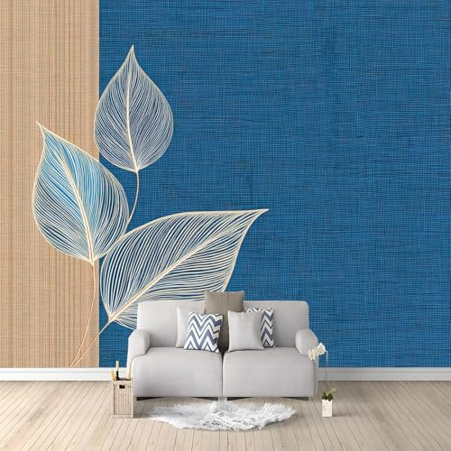 Papel Tapiz Fotográfico Efecto 3D Minimalismo Hojas Texturas, Azul Oscuro Papel Pintado Tejido No Tejido 200 x 140 cm (An x Al) - Decorativos Murales para Pared Salón y Dormitorio