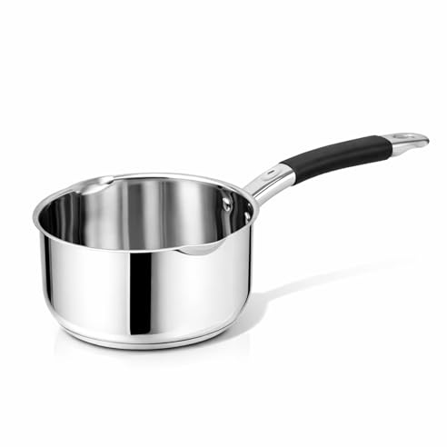 HOMSMYTH Stainless Steel Milk Pan with Pouring Lips – 16cm 1.5L Capacity | Induction-Compatible Milk Pan with Heat-Resistant Handle | Premium Small Saucepan for Gas, Electric & Ceramic Hobs (16cm)