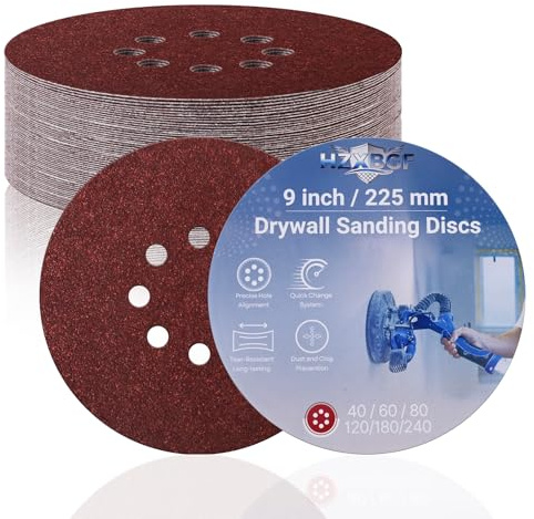 15 stycken 225 mm 8 håls slipskivor kardborreband, 60 korn runt slippapper, lämplig för gipsslipar, slipgiraff, långhalsslipmaskin