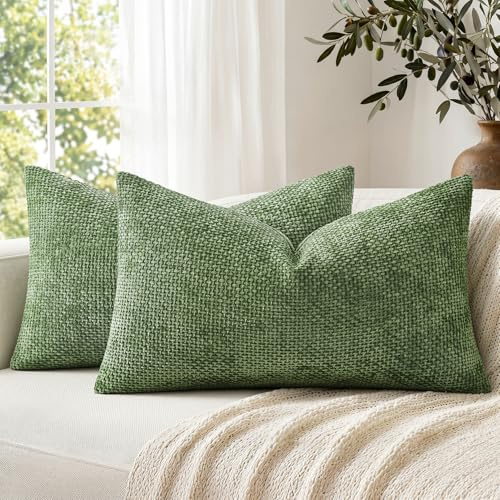 EMEMA Kissenbezug 40x60 Kissen Matcha Grün Chenille Sofakissen Dekokissen | Deco Kissenbezüge Kissenhüllen mit CouchKissen Zierkissen für Bett, Sofa und Wohnzimmer 2er Set