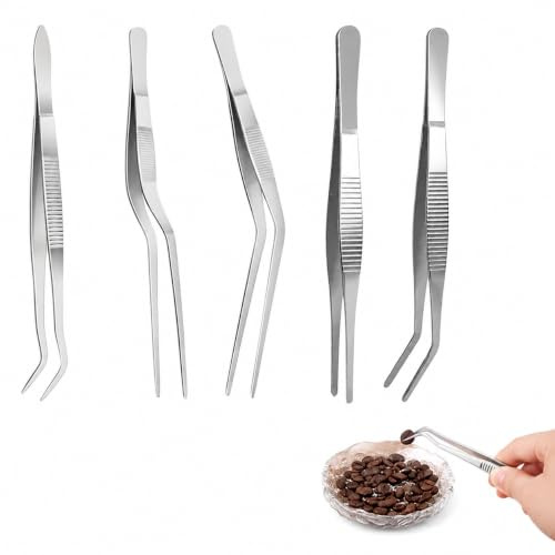 DONFORTLY Pinzas de Cocina – Set de 5 Unidades de 16 cm en Acero Inoxidable, precisión para cocinar, Hornear, Asar y Decorar Alimentos, multifuncionales para hogar y Profesional
