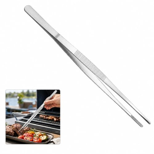 VBK Pinzas de cocina de acero inoxidable 30 cm, pinzas para barbacoa con superficies de agarre, pinzas largas para barbacoa, pinzas largas para ensaladas, carne, pescado, plata