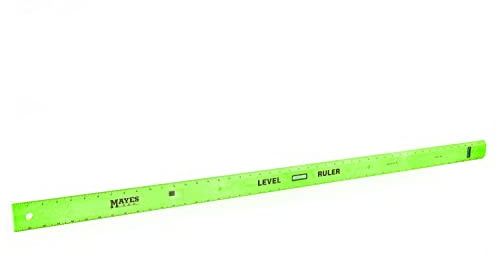 Mayes 10744 Polystyrene Level Ruler 48, Precision Measuring and Leveling Tool, Plumb and Level Vials with SAE and Center-Finding Scale, for Framing, Hanging, 4ft Level Made in the USA