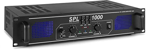Skytec SPL1000 - Amplificateur Professionnel, 2x 500 Watts Noir, 3 Entrées RCA et Entrée Jack 3,5mm, Idéal pour une Utilisation Mobile, DJ, HIFI, Home Cinéma
