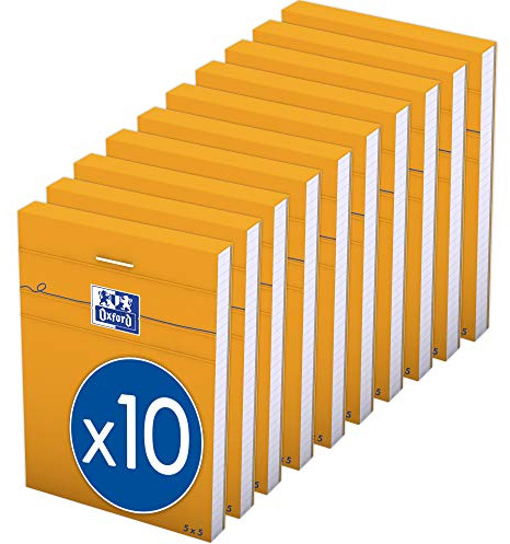 OXFORD Lot de 10 Bloc-Notes Orange A7 Petits Carreaux 5mm 80 Feuilles Agrafées Couverture Carte Enduite Orange