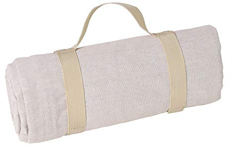 Les Jardins de la Comtesse - Nappe Pique Nique Carrée Beige - Coton et Revers Imperméable Polyester - 140 x 140 cm - 2/4 Personnes - Tapis de Picnic Pliable livrée avec Porte-Nappe