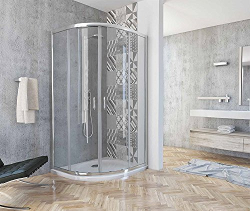 Cabina de ducha semicircular angular de 80 x 80 cm, 195 cm de altura, transparente, cristal