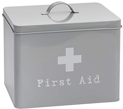 Harbour Housewares Kasten für Erste-Hilfe-Zubehör und Medikamente - Metall im Vintage-Look - Grau
