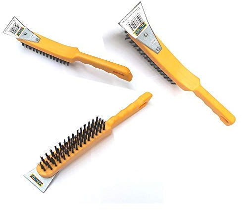 3 Heavy Duty Wire Brush DIY Engineers & Steel Scraper Rust Scale Paint 4 Row New