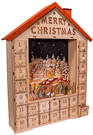 Kurt S. Adler 19 Batteriebetriebenes beleuchtetes Haus mit Weihnachtskrippe, Adventskalender, Multi