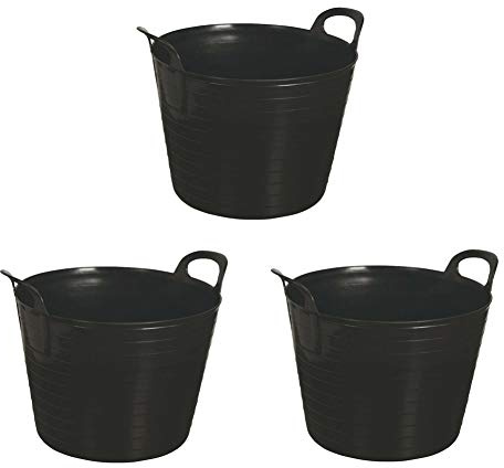 doodle and MOOZE 42 Litre Black Heavy Duty Large Flexi Tub Rubble Container Garden Home Flexible Plastic Storage Bucket (3, Black)