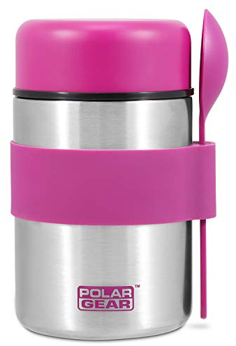 Polar Gear Insulated Food Flasks For Hot Food – Triple Layer Stainless Steel Hot Food Flask With Spoon – Keep Meals & Drinks Hot for 6 Hours & Cold for 6 Hours – Soup Flask For Work, School - Pink