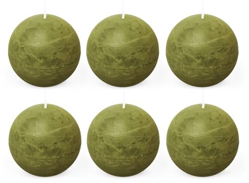 Spaas 6x Vela esférica rústica 80 mm 24 h, verde oliva