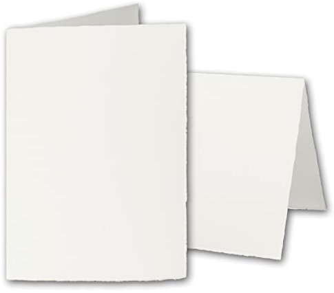 10x DIN A6 Vintage Faltkarten, Büttenpapier, 105 x 148 mm - hoch-doppelt, Natur-Weiß 240 g/m² - Vellum Oberfläche - Karten aus Büttenpapier