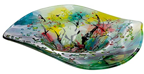 GILDE GLAS art Deko Schale - runde Glasschale Dekoration Wohnzimmer - handgebmalt - Ø ca. 46 cm
