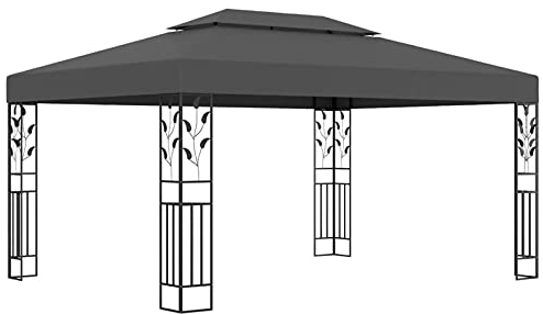 Mogou Pavillon mit Doppeldach, Faltpavillon, Pergola, Partyzelt, Standmarkise, Sonnenzelt, Garten Pavillion, Grillpavillon, 3x4 m Anthrazit