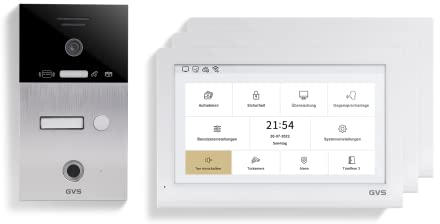 GVS - IP Video Türsprechanlage mit Türöffner, Fingerprint & RFID, HD Kamera, 3X 10 Zoll Monitor & App - Smarte Video Türklingel mit Kamera & Gegensprechanlage für 1 Familienhaus (AVS5430A)