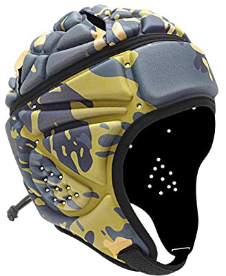 Casque de rugby - Casque de rugby - Casque de protection souple pour enfants et jeunes adultes - Casque de protection rembourré - Casque de gardien de but de rugby drapeau de football - Jaune
