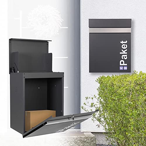 ML-Design Cassetta Postale per Pacchi 44 x 35 x 58 cm in Acciaio Zincato Antracite-Argento Buca delle Lettere Montaggio a Parete con Serratura a Cilindro incl. 2 Chiavi Casella Posta Casa Ufficio