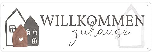 Interluxe Schild Metallschild - Willkommen Zuhause - Einzugsgeschenk Gäste Besuch Familie Türschild für Türkranz