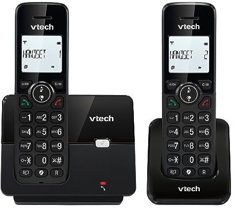 VTech CS2001 Teléfono inalámbrico casa Duo, Teléfono Fijo inalámbrico DECT Fácil de Usar Escucha Extra Fuerte Bloqueo de Llamadas Manos Libres Identificador de Llamadas Pantalla retroiluminada Negro