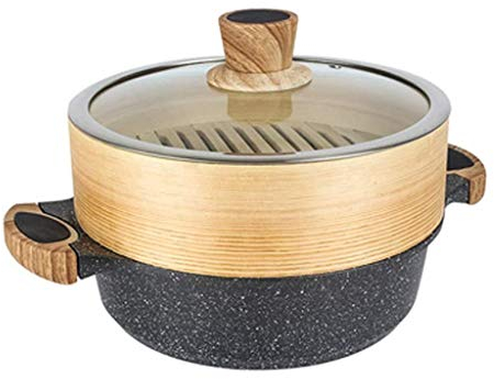 OQHAIR Maifan Stone Steamer Stockpot, Bamboo Steamer NonStick Hotpot Stockpot with Double Handles and Cover (Size : 28CM) (28CM)
