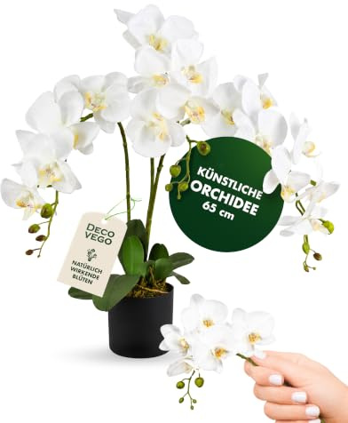 Decovego künstliche Orchidee Kunstblume, Kunstpflanze Modell 7, Kunstblume für Wohn- & Büroräume, Allergikerfreundlich & Pflegeleicht