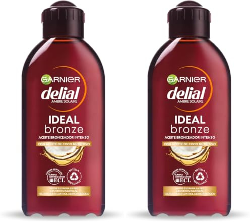 Garnier Delial Aceite Bronceador Intenso Nutritivo Hidratante con Aroma a Coco - 200 ml (Paquete de 2)