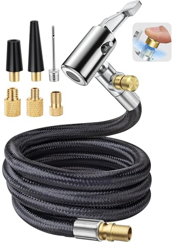 LUMITECO Manguera de extensión de liberación de Aire de 33 Pulgadas, Paquete de 7 mangueras de Repuesto para inflador de neumáticos con Adaptador de válvula Presta y Kit de Aguja de Bomba de Bola