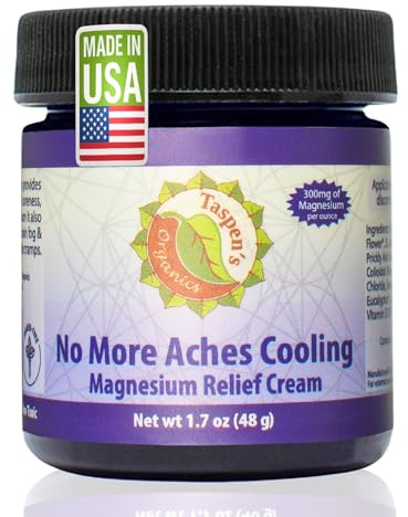 Taspen’s Organics Magnesium No More Aches Cooling Cream – Topical Magnesium Cream for Muscle Relief, Sore Muscles & Post-Workout Recovery with Arnica, Herbs & Essential Oils