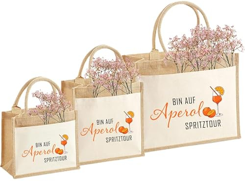 Nachhaltige Jute-Tasche für Aperol Spritztour | JGA Junggesellenabschied | Karneval Fasching | Geschenkidee Einkaufstasche aus Baumwolle