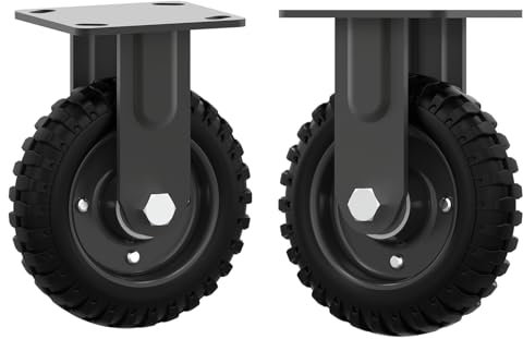 6 Inch Fixed Heavy Duty Cast Iron Caster Wheel - 800lb Capacity, Black Rim, Solid Rubber, Outdoor, Flat Free for Carts, Dolly, Workbench, Trolley, DIY Tools(2 Pack)