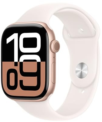 Apple Watch Series 10 (GPS + Cellular 46 mm) Smartwatch mit Aluminiumgehäuse in Roségold und Sportarmband in Blassrosa (M/L). Fitnesstracker, EKG App, Always-On Retina Display, Wasserschutz