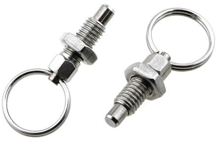 2 Pali a molla con anello di trazione, perno di sicurezza in acciaio inox, perno di bloccaggio retrattile per impianti industriali (M10)