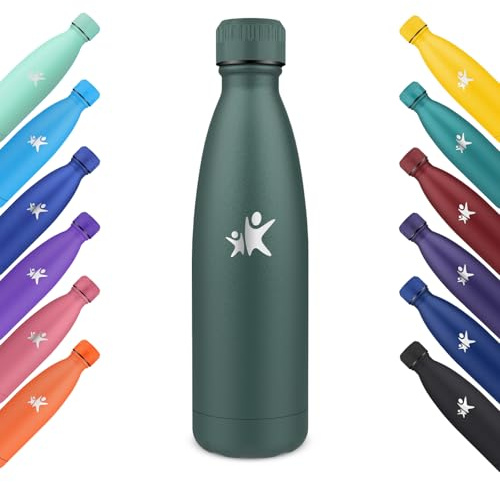 KollyKolla Botella Termica, 500ml, Botella Agua Acero Inoxidable, Botella con Pared Doble Aislamiento, Cantimplora Termica Reutilizable, Termo sin BPA, para Niños, Adultos, Deporte - Verde Oliva