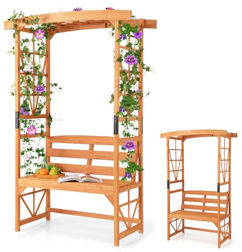 RELAX4LIFE Arche de Jardin avec Banc 2 Places et Treillis Latéral Supérieur pour Plantes Grimpantes, Arceau avec Banc de Jardin Décoratif Extérieur, pour Jardin Terrasse Patio (S | 120x58x189cm)