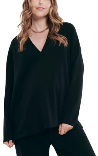 Motherhood Maternity Women's Long Sleeve V-Neck Scuba Pullover Nursing Hoodie, Black, Large