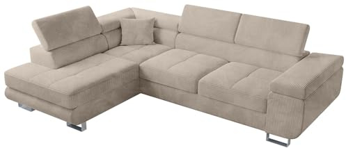 BROMARKT Sofa mit Schlaffunktion Ecksofa XXL Federn Couch Bettkasten Schlafsofa für Wohnzimmer Couch freistehend Anton Relaxfunktion Sofa 275x202x90 cm Beige Links