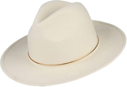 Weißer Fedora-Hut für Damen, mit breitem Rand, Wollmütze, Herbst/Winter, Panama-Stil, weiß, Large