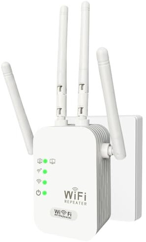 Ripetitore WiFi Potente con 4 Antenne, Amplificatore Segnale WiFi per Casa con 2 Porte LAN, Plug and Play, Compatibile con Tutti i Router