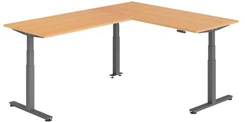 bümö Eckschreibtisch elektrisch höhenverstellbar L-Form: 180 x 240 cm in Buche, Gestell Graphit - Stehschreibtisch mit Memory-Steuerung, elektrischer XXL Schreibtisch für die Ecke