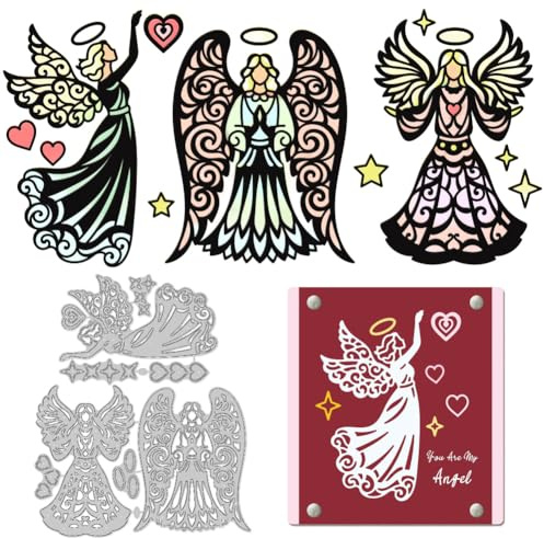DELORIGIN Engel Silhouette Stanzteile Stanzformen Aus Karbonstahl Zum Basteln von Karten Schablonen Scrapbooking Prägevorlage Für Grußkarten Fotoalben Dekoration