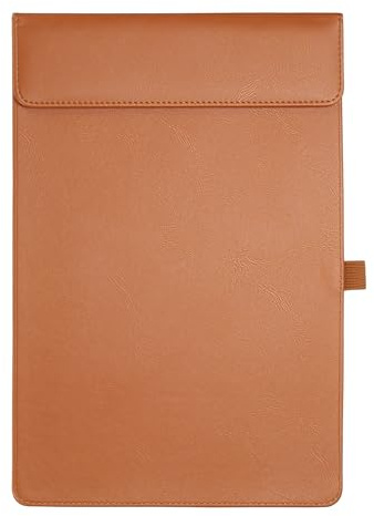 PATIKIL Planche À Pince En Cuir PU Format A4, 9.5x13.5 Porte-dossiers Magnétique Professionnel Avec Porte-Stylo Organisateur De Bureau Style 2, Orange