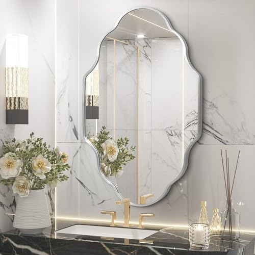 Fahomiss Wavy Gold Wandspiegel mit Rahmen aus Aluminiumlegierung in Luftfahrtqualität & gehärtetem Sicherheitsglas für Wohnzimmer, Schlafzimmer & Flur