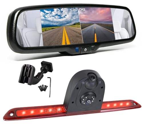 EnruigeOK Doppelobjektiv-Bremslicht-Rückfahrkamera für Mercedes Sprinter W906 NCV3 W907 W910 VS30 VW Crafter Van mit 17,4 cm (6,8 Zoll) Bildschirm, 2 Geteilte Spiegel-Monitor-Kit (#12 Halterungsset)