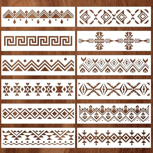 Plantilla de pintura boho, 12 plantillas aztecas, plantillas reutilizables, plantillas de pared, plantillas de azulejos para madera, paredes, lienzos y muebles, plantilla DIY