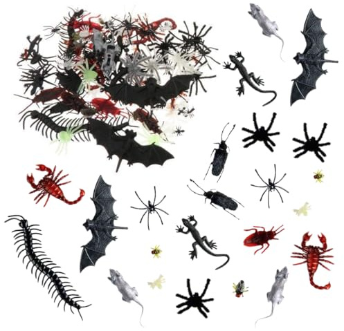 DOKRIN Artículos de broma,Set surtido de 44 piezas de simulaciones de animales de Halloween para crear escenas creativas