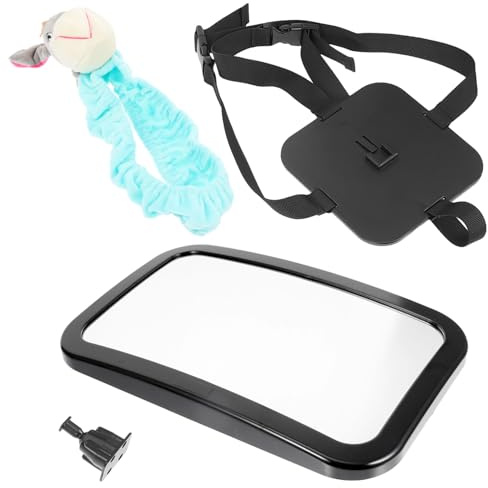 MERRYHAPY Specchietto Retrovisore Interno Auto 360° Per Seggiolino Ragazzo Ragazza, Grande Visione Sicura, Facile Installazione, Materiale Resistente Durevole, Kit Supporto Blu e Pupazzo Grigio