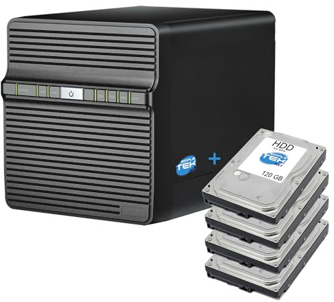 SIMPLETEK - Sistema NAS a 4 Bay (Slot) con 2 GB RAM e 4 HDD da 120 GB Inclusi (480 GB Totali), USB e LAN - (Ricondizionato)