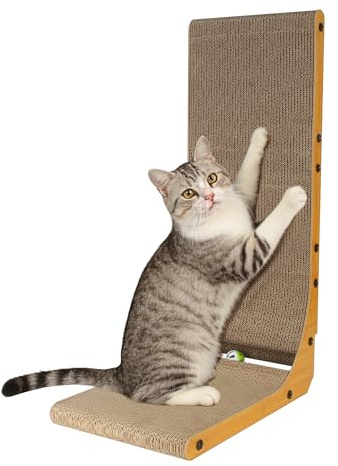 68 cm Rascador para Gatos en Forma de L, Cat Scratcher de Cartón XXL, Resistente Rascador Cartón para Gatos con Pelota Juguete, Protección para Paredes y Esquinas